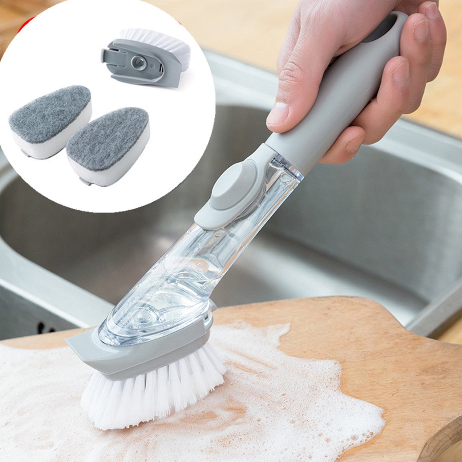 1271B Dish Scrubber with Soap Dispenser, Soap Dispensing Dish Brush Set, Dishwashing Brushes Kitchen Scrub Dish Wand for Dishes Sink Pot Pan Cleaning and Washing,1 Handle,3Refill Replacement Head 1271B Dish Scrubber with Soap Dispenser, Soap Dispensing Dish Brush Set, Dishwashing Brushes Kitchen Scrub Dish Wand for Dishes Sink Pot Pan Cleaning and Washing,1 Handle,3Refill Replacement Head